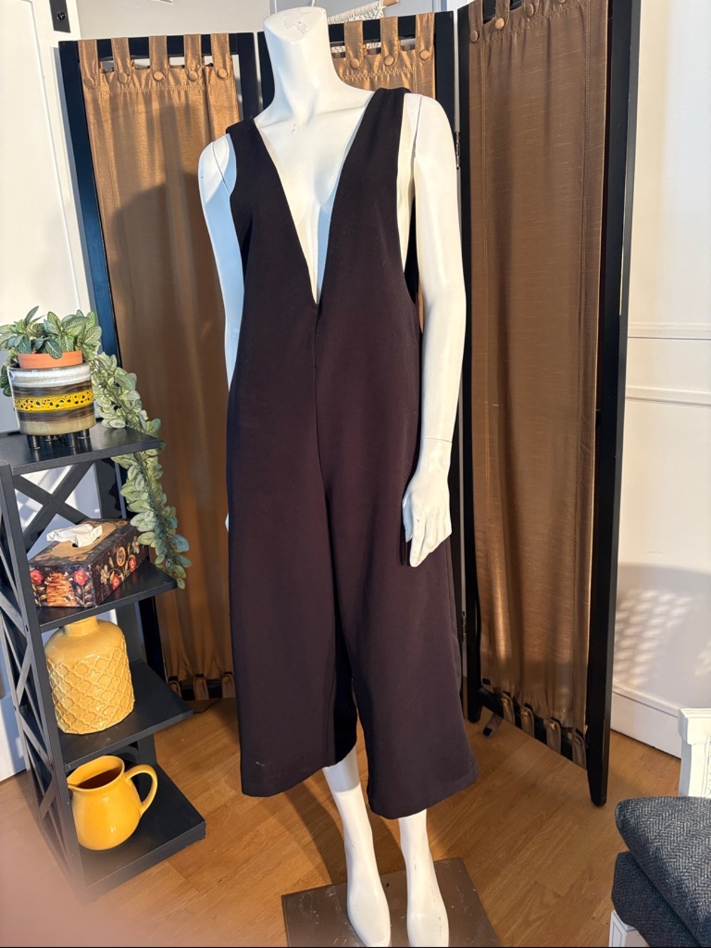 Minimalist Deep V Black Jumpsuit